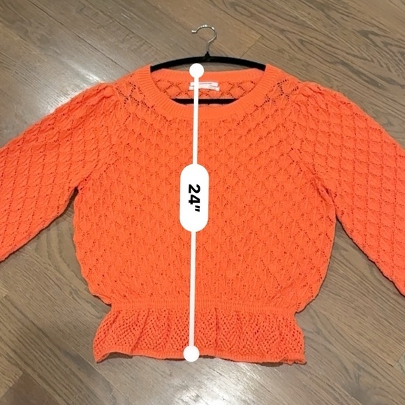 Anthropologie Flounce hem pointelle sweater orange XXL Crochet boho cottagecore - Picture 7 of 10